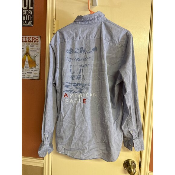 American Eagle Outfitters Blue Vintage Fit Button-Down Shirt With Embroidered Ba - Picture 5 of 9